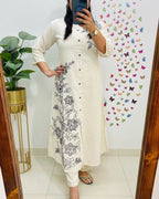 Pearl White Floral Embroidered Kurta Set with Lace Details