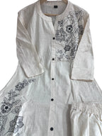 Pearl White Floral Embroidered Kurta Set with Lace Details