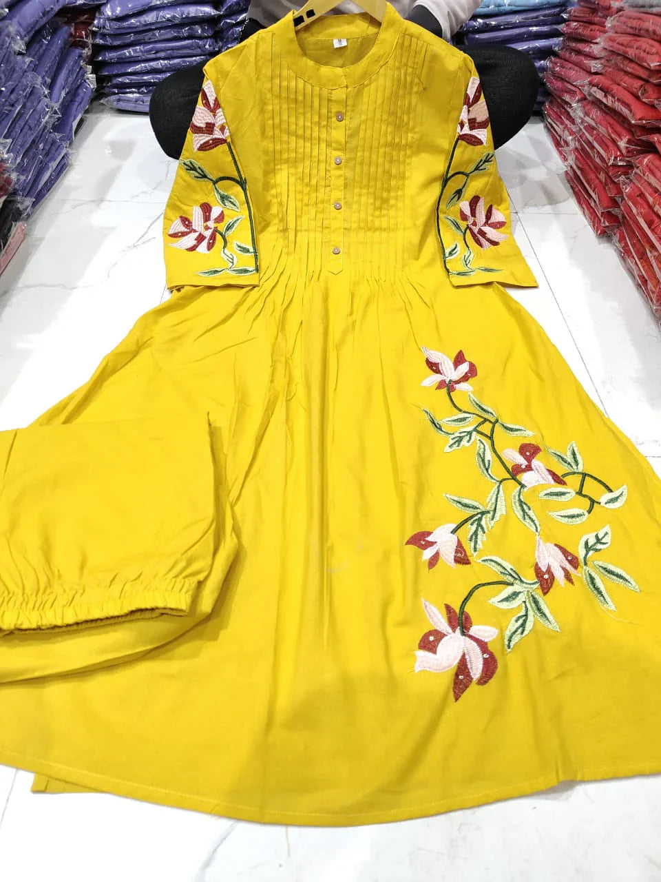 Sunshine Pintuck Cotton Kurti Set