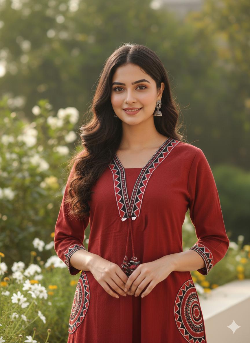 Elysian Embroidered Cotton Flex Kurti Plazo Set