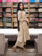 Beige Cotton Embroidered Co-Ord Set for Women