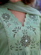Floral Yoke Cotton Slub Kurta Pant Set with Dupatta