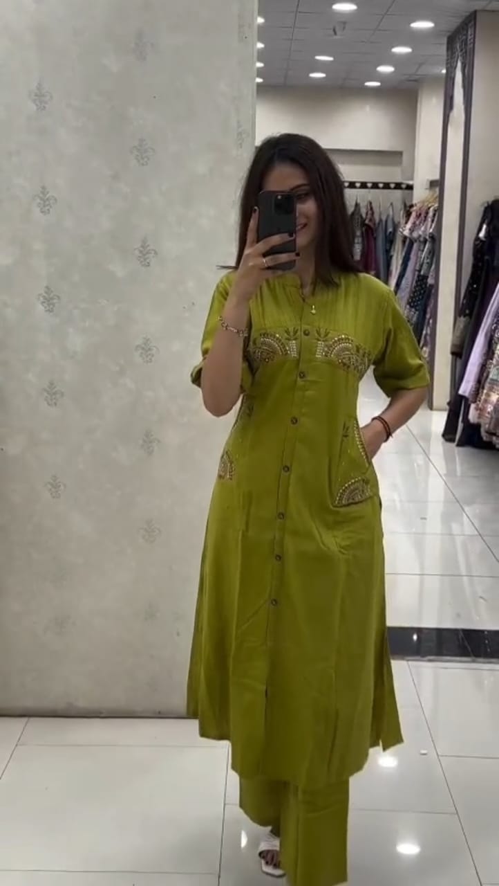 Ziya Cotton Slub Mirror Work Co-Ord Set