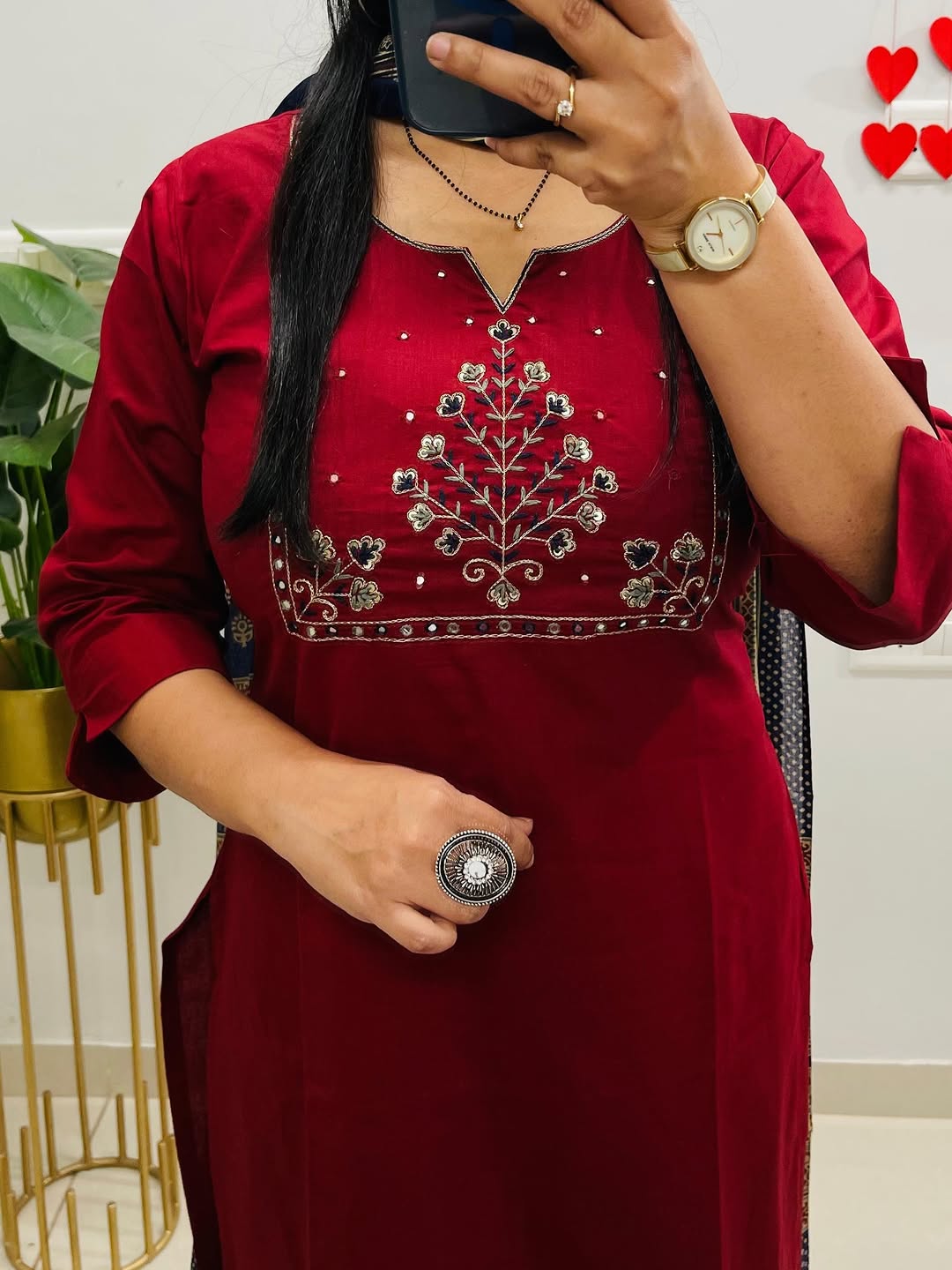 Ruby Noor Heavy Cotton Embroidered Kurta Set with Dupatta