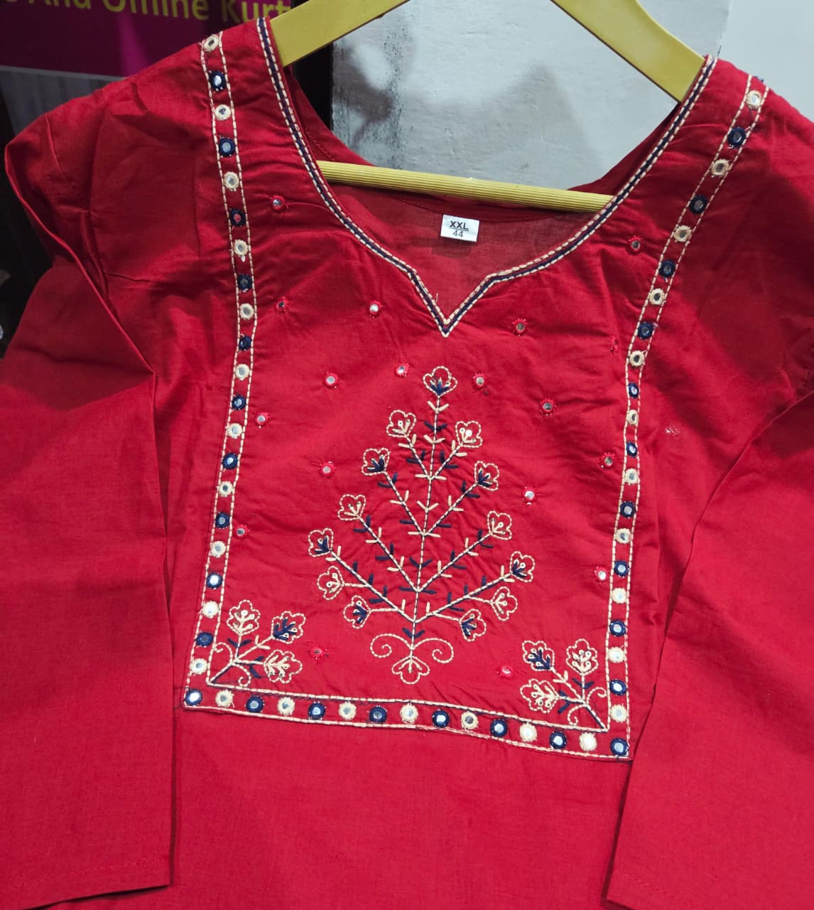 Ruby Noor Heavy Cotton Embroidered Kurta Set with Dupatta