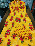 Yellow Sardar Floral Cotton Kurti Pant Set