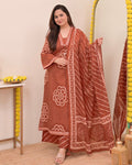 Mehroon Bandhej Grace Kurti Palazzo Dupatta Set