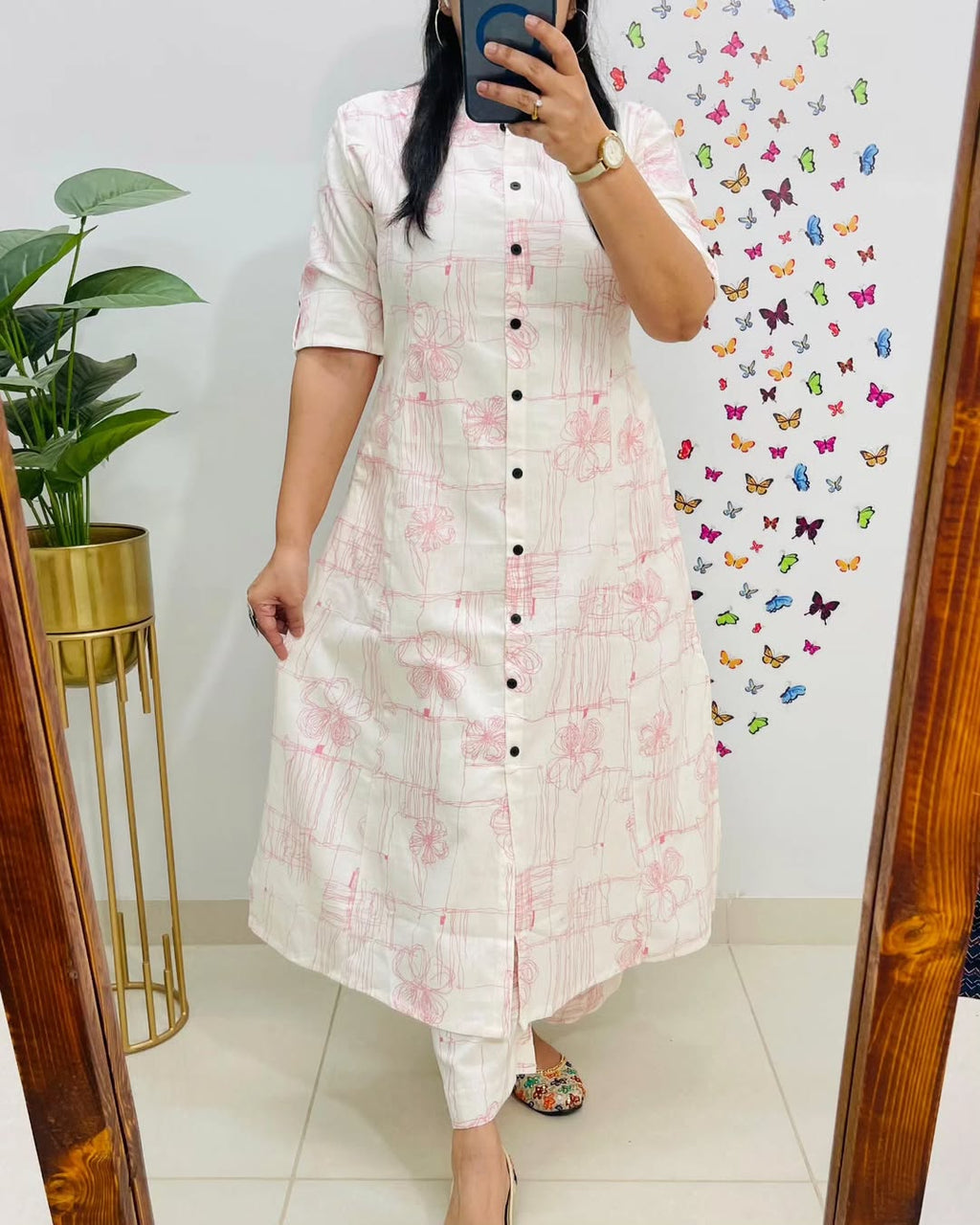 Blush Sketch Floral Cotton Kurti Pant Set