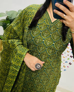 Salim Green Handcrafted Floral Cotton Kurti Set with Dupatta
