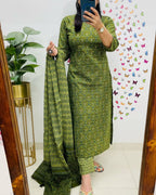 Salim Green Handcrafted Floral Cotton Kurti Set with Dupatta