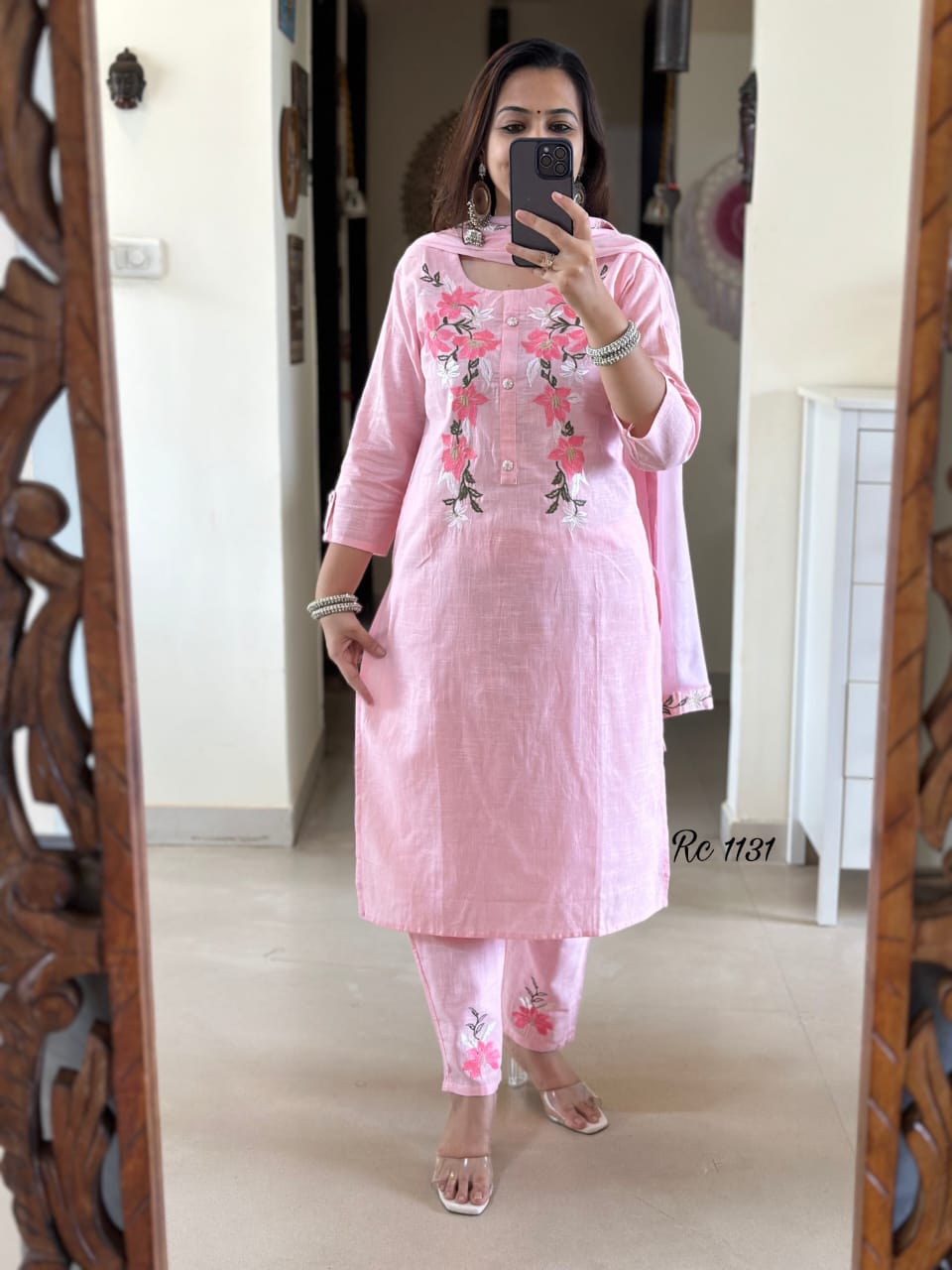 Blush Bloom Cotton Slub Embroidered Suit Set
