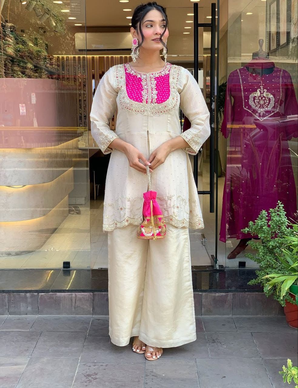 Elegance Roman Silk Embroidered Co-Ord Set
