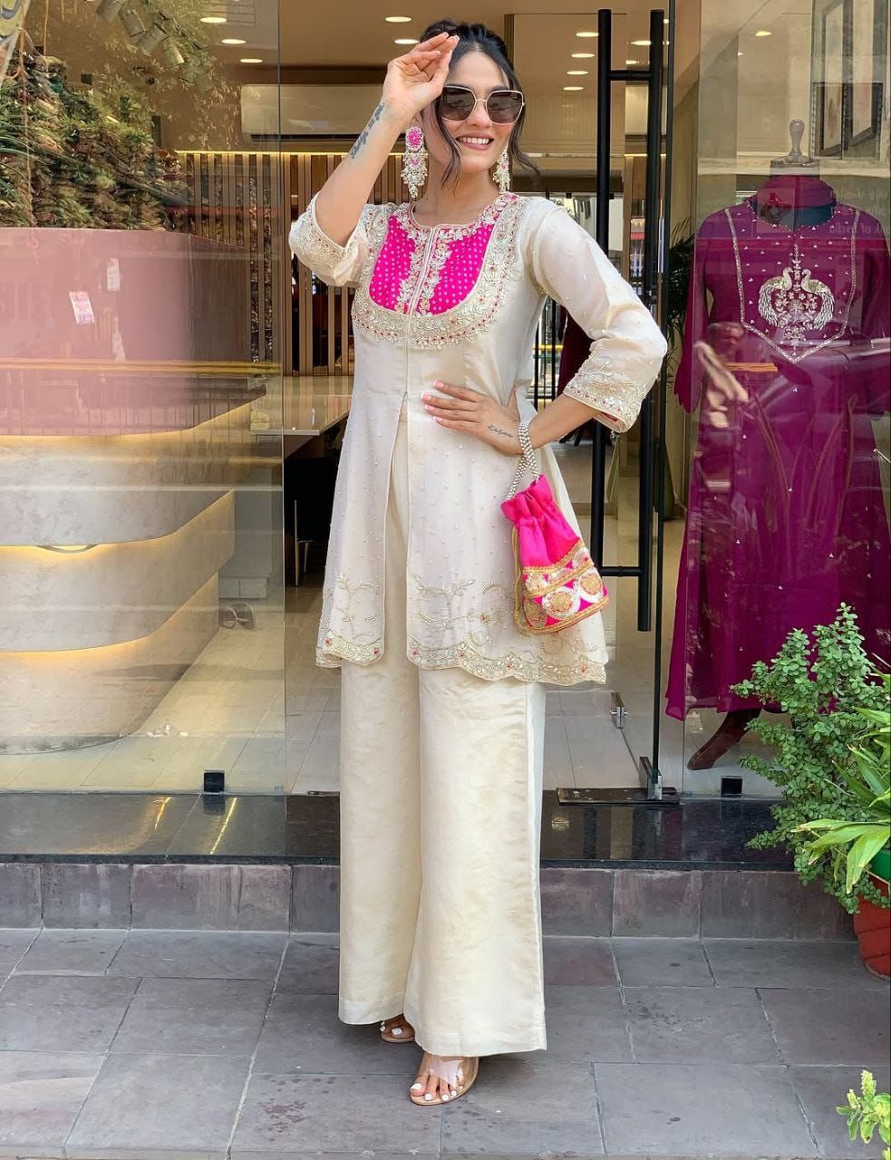 Elegance Roman Silk Embroidered Co-Ord Set