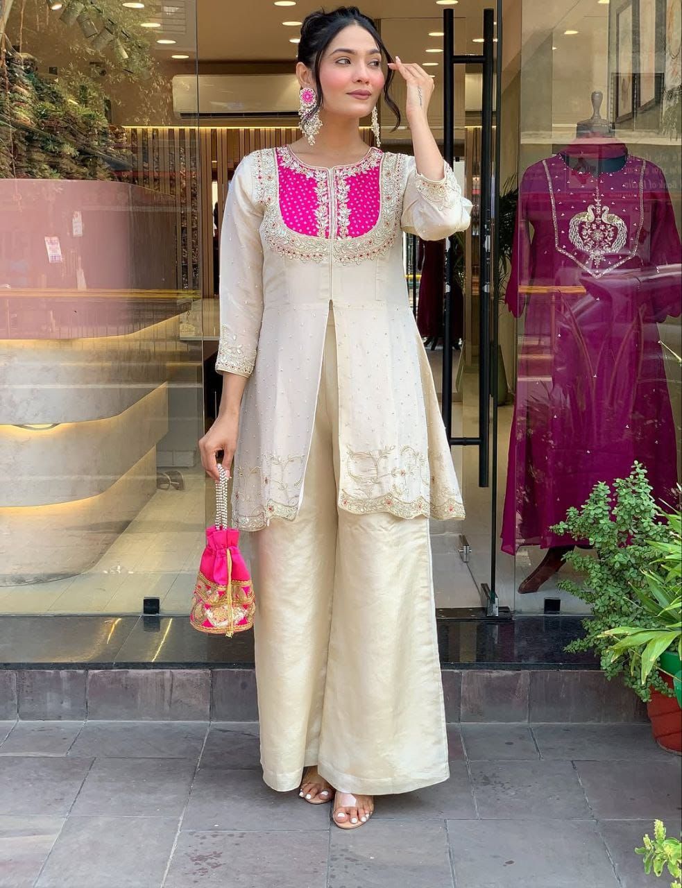 Elegance Roman Silk Embroidered Co-Ord Set