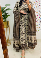 Panchalu Ivory Adda Embroidered Cotton Suit Set