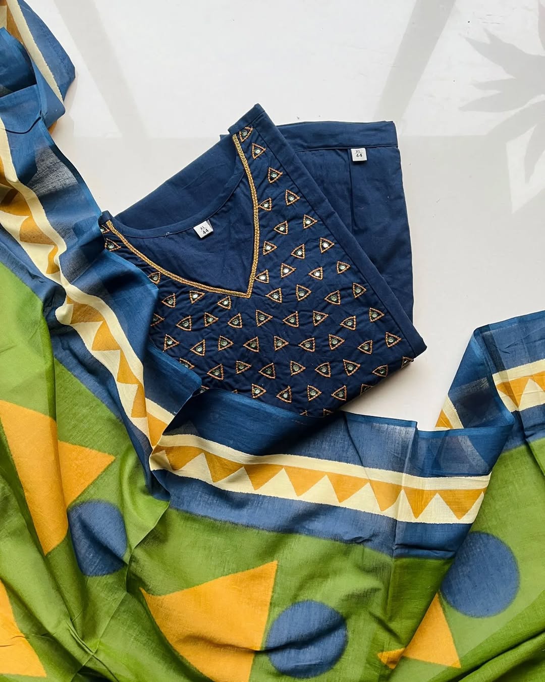 Royal Indigo Mirror Work Cotton Kurti Set