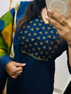 Royal Indigo Mirror Work Cotton Kurti Set