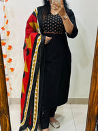 Midnight Mirror Work Cotton Kurti Set