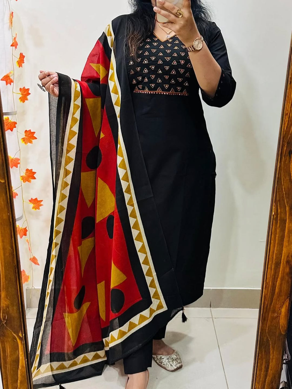 Midnight Mirror Work Cotton Kurti Set