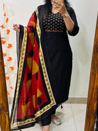 Midnight Mirror Work Cotton Kurti Set