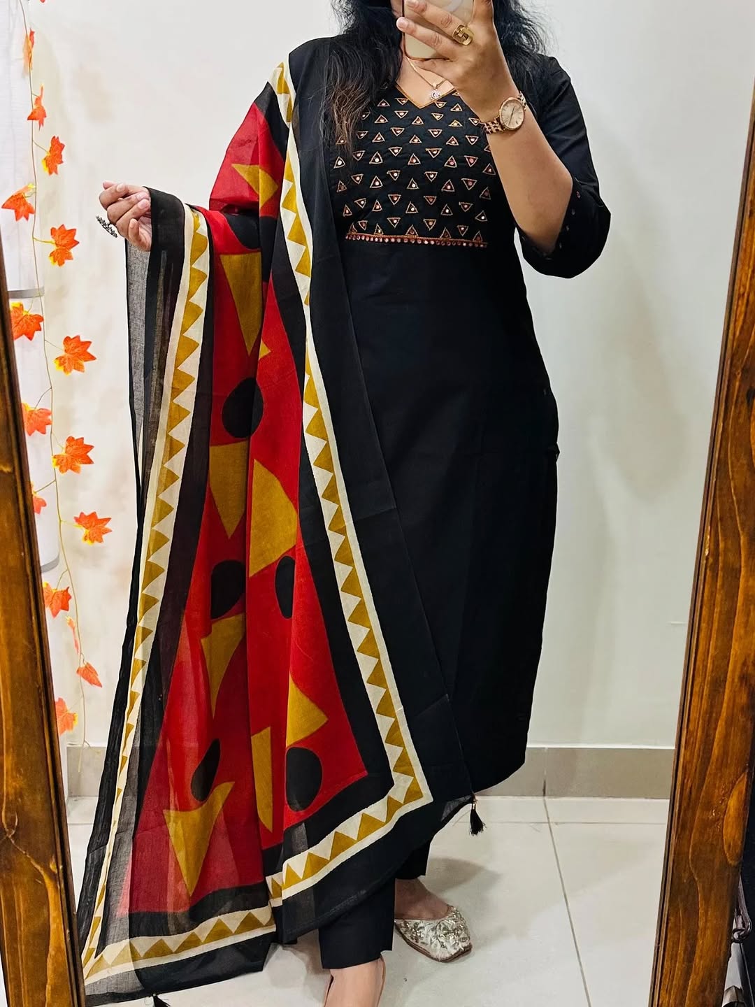 Midnight Mirror Work Cotton Kurti Set