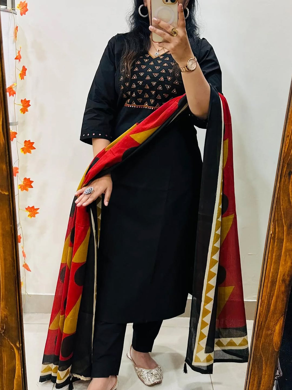 Midnight Mirror Work Cotton Kurti Set