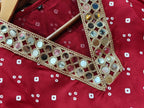Maroon Bandhani Print Kurta Set with Dhoti Pants and Lace Detail