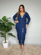 Navy Blue Bandhani Print Co-ord Set with Gota Patti Lace Detail