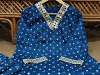 Navy Blue Bandhani Print Co-ord Set with Gota Patti Lace Detail