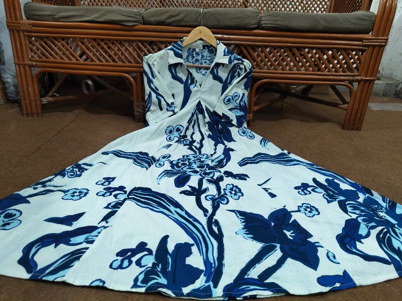 Azure Bloom Hand-Block Inspired Indo-Western Dress