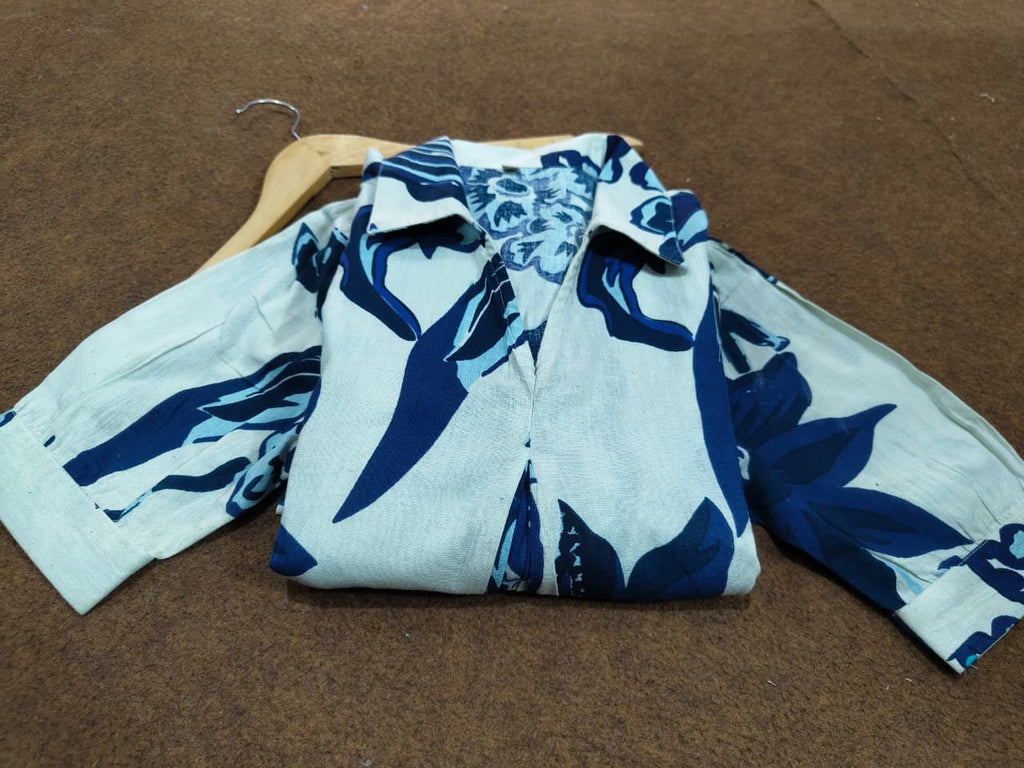 Azure Bloom Hand-Block Inspired Indo-Western Dress