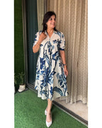 Azure Bloom Hand-Block Inspired Indo-Western Dress