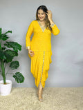 Yellow Bandhani Print Dhoti Co-ord Set with Mirror Work