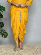 Yellow Bandhani Print Dhoti Co-ord Set with Mirror Work