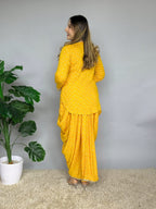 Yellow Bandhani Print Dhoti Co-ord Set with Mirror Work