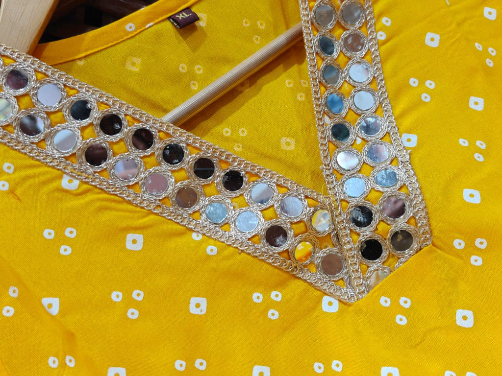 Yellow Bandhani Print Dhoti Co-ord Set with Mirror Work