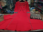 Maroon Embroidered Anarkali Kurta Set with Mirror Work and Contrast Dupatta