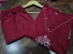 Maroon Handblock Cotton Kurti Pant Set with Mirror & Sequin Work