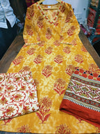 Zariya Kalamkari Print Cotton Suit Set with Dupatta