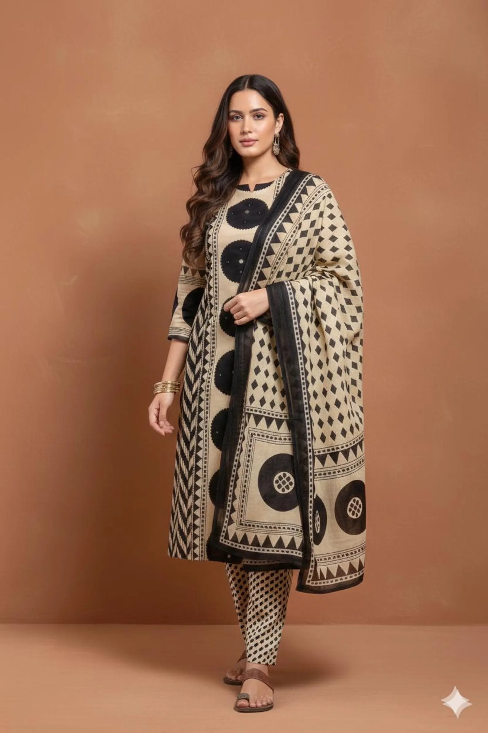 Ivory Noir Printed Cotton Kurti Set