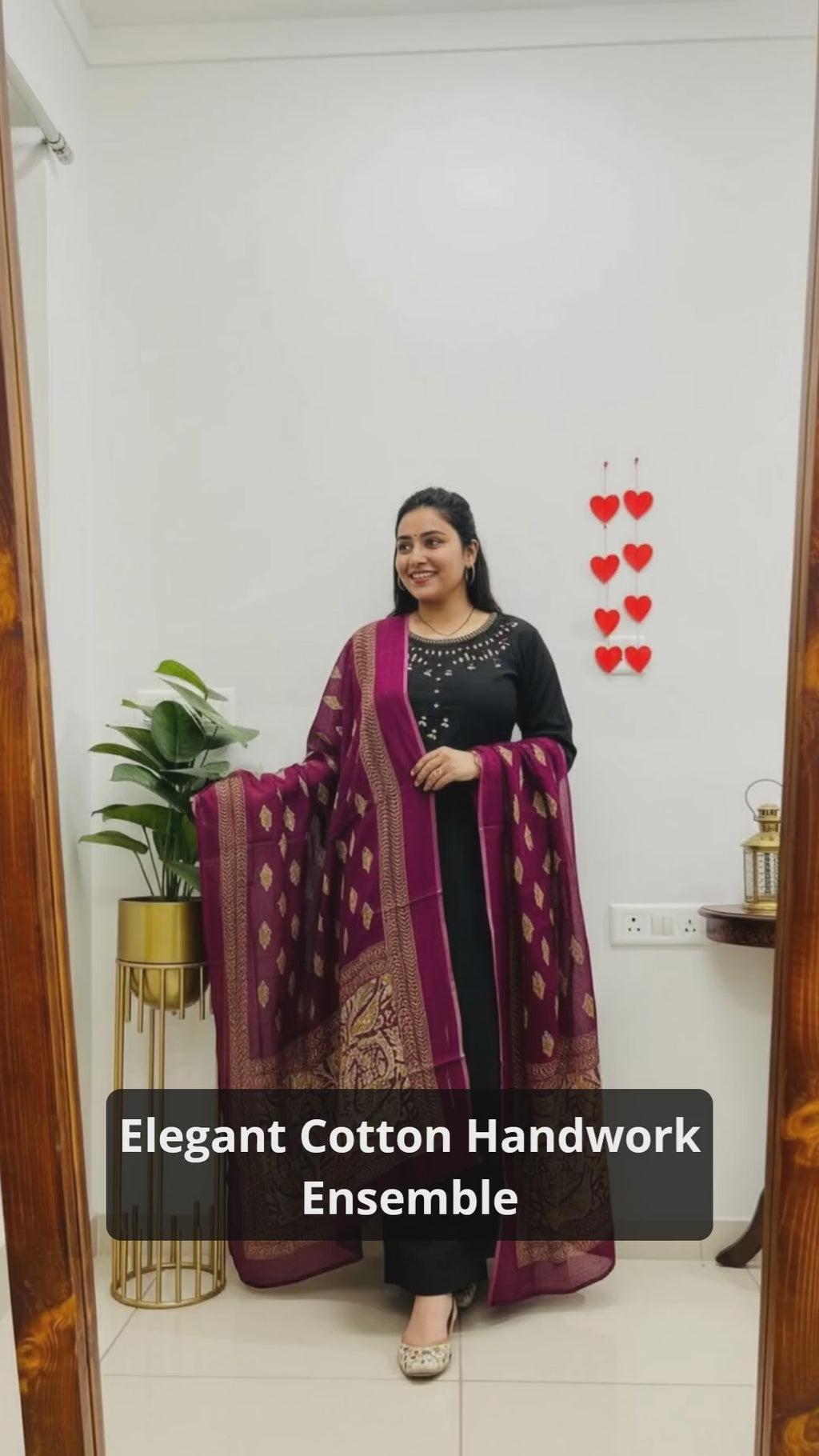 Black Emblem Embroidered Cotton Kurti Set with Dupatta