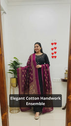 Black Emblem Embroidered Cotton Kurti Set with Dupatta