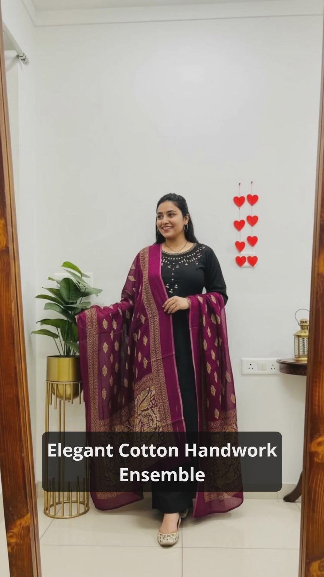 Black Emblem Embroidered Cotton Kurti Set with Dupatta